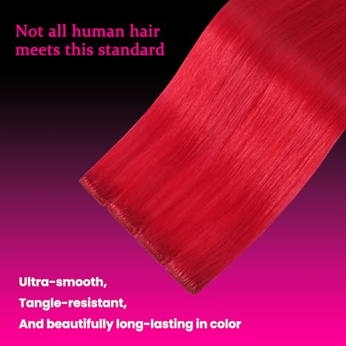 20 Inch Red Clip-In Hair Extensions - 100% Real Human Hair Highlights, Easy DIY Styling