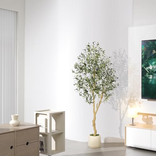 FEELEAD 6ft Artificial Olive Tree with Pre-Potted Planter - Indoor Home Decor
