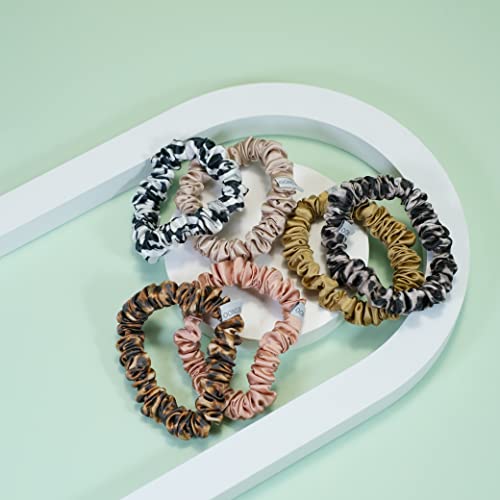 Mulberry Silk Scrunchies Set for Hair - 6 Pack Elastic Hair Ties for Curly Hair, Women & Girls, Multi-6-1cm