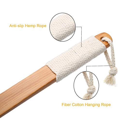 Leotruny 100% Natural Exfoliating Loofah with Long Wooden Handle Shower Back Brush (Off-White (1 Pack))
