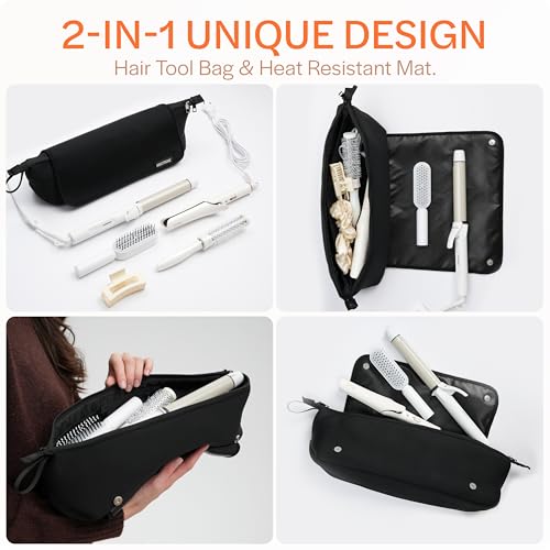 Hair Tools Organizer Travel Bag with Heat-Resistant Mat for Styling