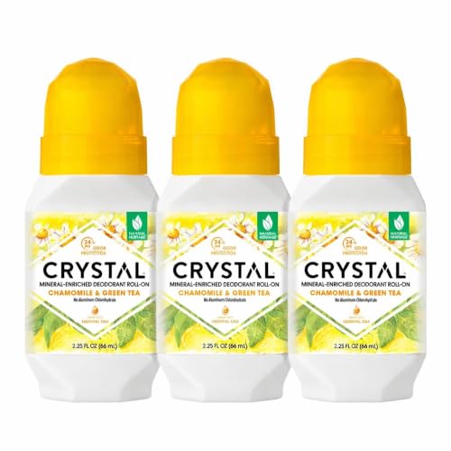 Mineral Deodorant Roll-On Chamomile & Green Tea Pack of 3 - Aluminum & Paraben Free