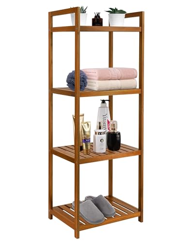 Teak Wood Bathroom Shelf Organizer Stand - 4 Tier Freestanding Shower Caddy