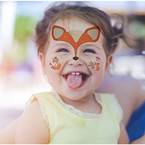 Animal Temporary Face Tattoo for Kids 10 Pack, Face Paint Stickers, Easter Basket Stuffers Halloween Christmas Body Makeup Bunny Butterfly Panda Deer Giraffe Fairy Floral Festival Tattoos