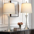 Silver 27.5-Inch Set of 2 Touch Dimmable Bedside Table Lamps with USB-C Ports