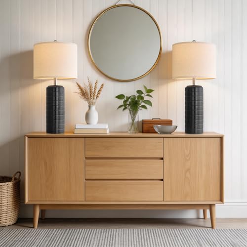 27.5'' Tall Matte Black Farmhouse Ceramic Table Lamps Set of 2 - Modern Nightstand Lighting
