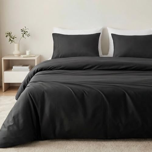 Egyptian Cotton Duvet Cover Set King Size Black Moonless Night Sateen Weave
