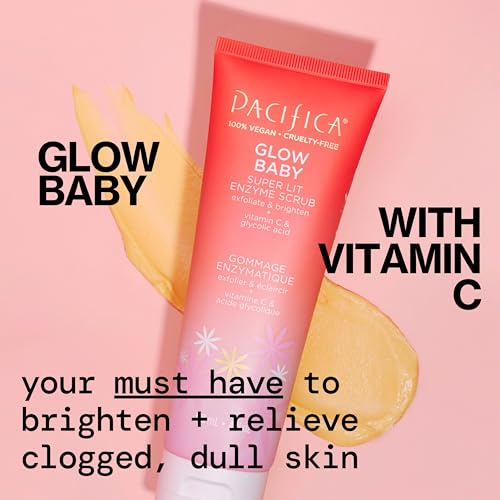 Pacifica Glow Baby Exfoliating Face Scrub, Brightening Enzyme Facial Cleanser w/ Vitamin C & Glycolic Acid for Radiant Smooth Skin, Unclogs Pores & Removes Dead Skin, Microbead-Free Vegan (4 fl oz)