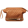 Large Waterproof Makeup Bag for Women with Double Layer & Brush Compartment - Brown