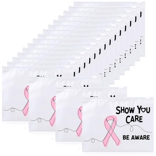 120 Pcs Breast Cancer Awareness Makeup Bags with Pink Ribbon Design - Pink Ribbon Accessories Gifts Variation of THIS listing