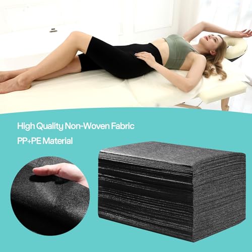 Disposable Bed Sheets for Massage Table 100 Pcs 31" x 71" Waterproof Massage Table Sheets Soft Non Woven Fabric SPA Massage Table Bed Cover Breathable for Beauty Tattoos Waxing Travel (Black)
