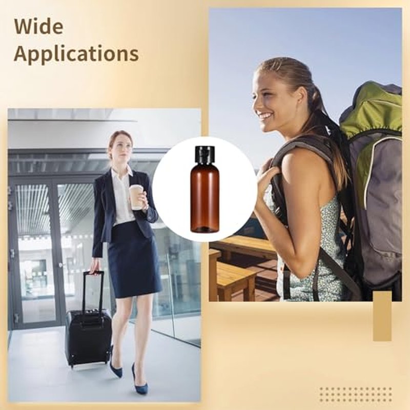 100 Pack 2 oz Plastic Empty Travel Bottles with Flip Cap 60ml Travel Size Containers Portable Leak Proof Clear Plastic Bottles Refillable Dispensing Bottles for Liquid Shampoo Lotion Brown