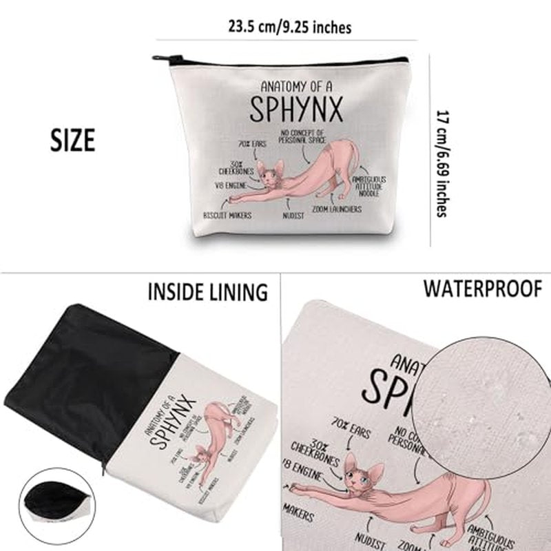 G2TUP Sphynx Cat Lover Gift Anatomy Makeup Bag - Cosmetic Bag for Sphynx Mom and Owner (A Sphynx Cat MB)