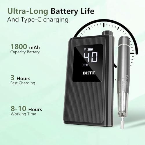 Cordless Nail Drill Machine with 6 Bits - Rechargeable Electric Nail File for Acrylic Gel Nails