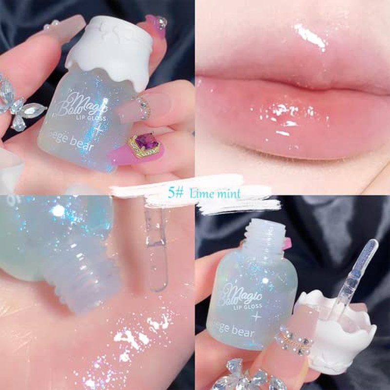 5 Colors Shimmer Lip Gloss Set Hydrating Lip Glow Oil Cute Hydrating Tinted Lip Transparent Balm Set