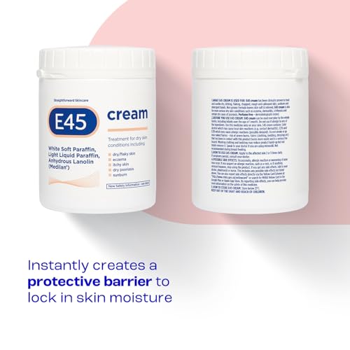E45 Moisturiser, Body, Face And Hand Cream For Dry, Flaky Skin, Suitable For Eczema, Dry Psoriasis, Sunburn, 500g Tub