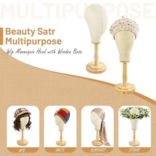Beauty Star 19.69-Inch Tall Wig Stand with Detachable Wooden Base for Wigs & Hair Styling