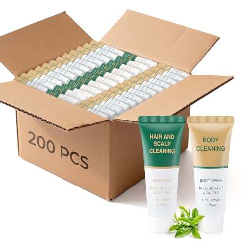Shampoo and Body Wash Bulk,Travel Size Individually Wrapped Hotel Mini Shower Gel and Shampoo Small Cleansing Toiletries Amenities Men Women for Hotel/Vacation/Homeless 1 Fl Oz (Pack of 200)
