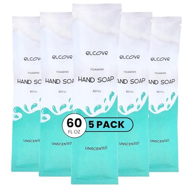 Foaming Unscented Hand Soap Refills (5 Pack), Concentrated Powdered Hand Soap, Makes 5 Bottles of Eco Friendly, Non Toxic, Plastic Free Fragrance Free Foaming Hand Wash