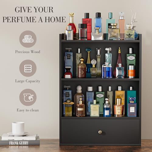 3-Tier Wooden Cologne Organizer for Men with Drawer