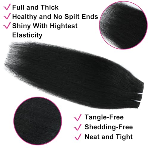 16 Inch Kinky Straight Clip-In Hair Extensions - Real Human Hair, Double Weft, 8 Pieces