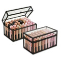 Black 40 Lipstick Organizer with Lid - Glass Display Box for Vanity & Makeup