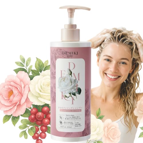 DEMIKI Oily Hair Shampoo with Pink Rose Scent 450ml - Sulfate-Free & Color Safe, Red Variant