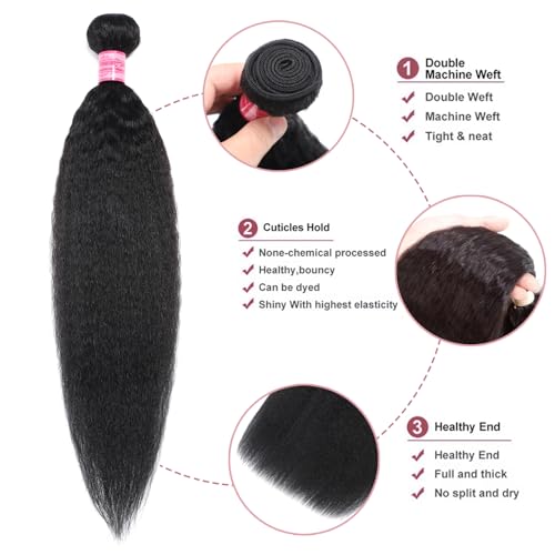 Kinky Straight Human Hair Bundles 20 Inch Natural Black - Unprocessed