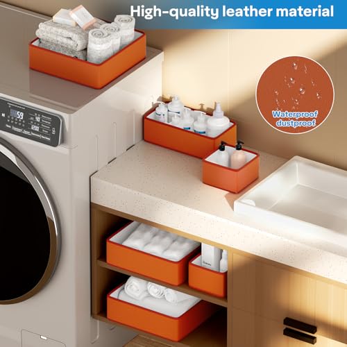 Vegan Leather Drawer Organizers Set - 8 Pack Makeup & Vanity Storage Boxes