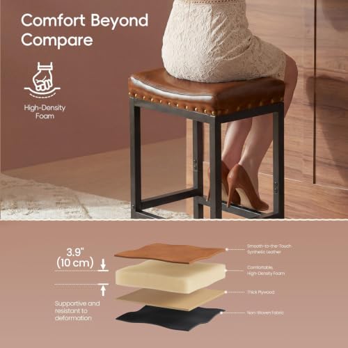 Brown 25.5-inch Counter Height Bar Stools Set of 2 with Nailhead Trim