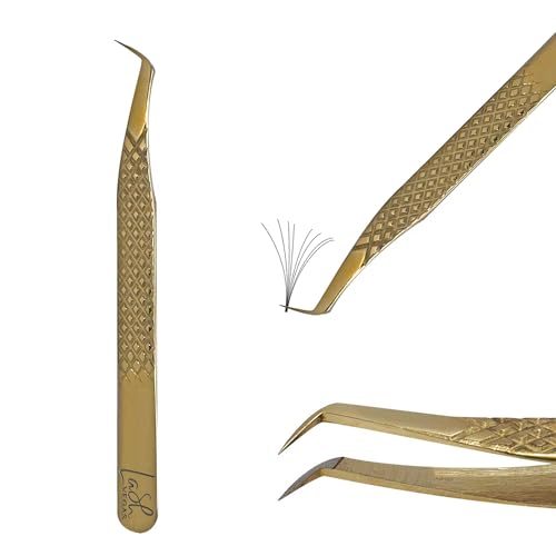 Extra Slim Bootie Tweezer - Diamond Grip Lash Tweezers for Eyelash Extensions - Fiber Tip Lash Tweezers for Volume Lash Extensions ? Gold