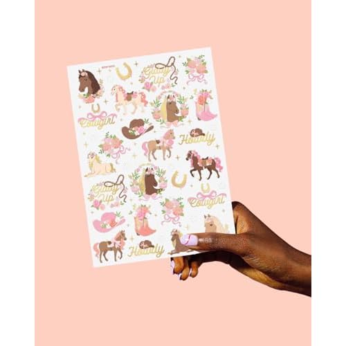 xo, Fetti Pink Horse Girl Temporary Tattoos - 52 Gold Foil Pcs | Cute Cowgirl Birthday Accessory, Pony Bachelorette Party Favor, Cute Kids Activity