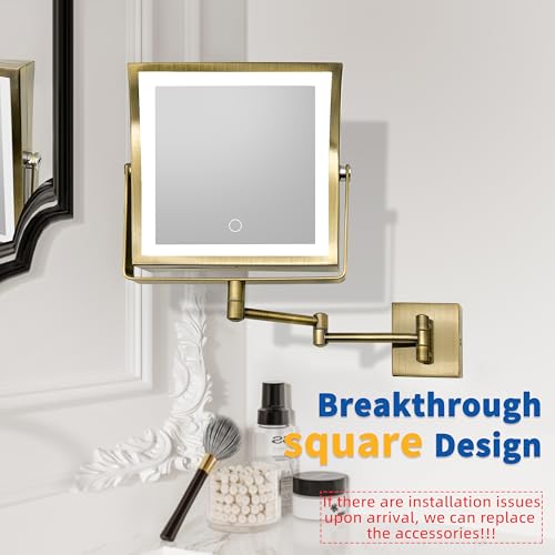 Ruacq Wall Mounted Makeup Mirror with Lights 1X/10X - Antique Brass