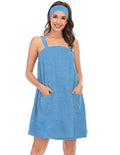XX-Large Women Bath Wrap Towel with Pocket & Adjustable Spa Robe - Light Blue
