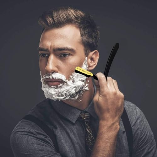 Professional Straight Razor for Men - Matte Black & Gold Finish with 10 Blades