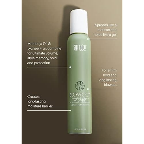 SURFACE Hair Blowout Gel Mousse? Organic Ingredients for Women and Men, Heat-Resistant with Babassu Oil for Longer Lasting Blowouts - 5.5 fl oz