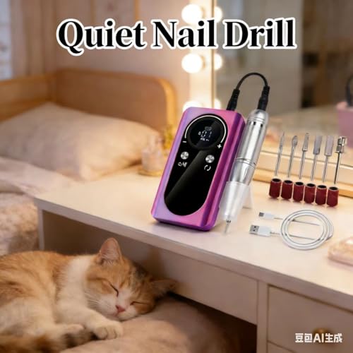 Nail Drill, Wireless Electric Rechargeable Manicure Machine, Suitable for Removing Gel Nails. Professional Manicure polishing kit, Suitable for use in Salons and at Home. Purple Color