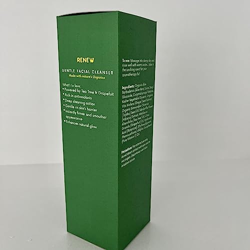 Renew Gentle Facial Cleanser with Botanical Hyaluronic Acid | Vegan, Organic | Deep Cleansing, Blemish-Fighting | For Sensitive and Combination Skin| Fragrance Free | 4 oz