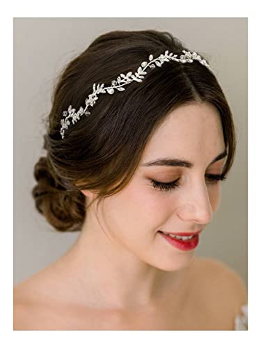 Bridal Headband with Rhinestones and Crystals for Wedding, Bridesmaid, Flower Girl - Silver