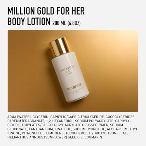 Million Gold For Her Body Lotion for Women - Luxury Moisturizing Scented Lotion with Sparkling Rose, White Flowers & Salty Mineral Musk, Long-Lasting Hydration for Dry Skin, 6.8 oz