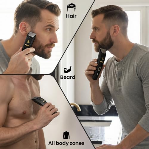 Men's Black Beard Trimmer with 20 Adjustable Lengths, Waterproof Cordless Groomer