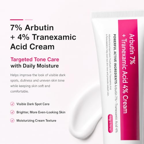 Arbutin 7% + Tranexamic Acid 4% Face Cream - Hydrating Skin Tone & Dark Spot Corrector - Pack of 2, 1.76 Ounce