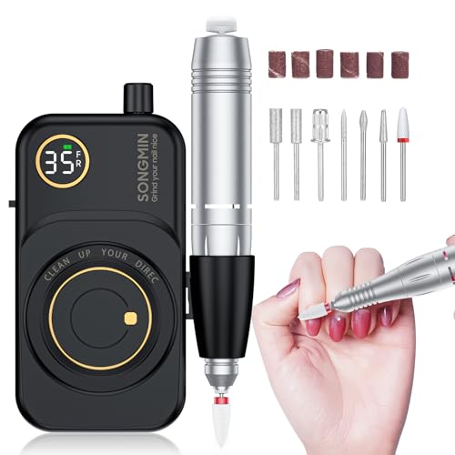 Cordless Nail Drill 35000 RPM with Bits Kit - Portable Electric Manicure & Pedicure Tool, Black