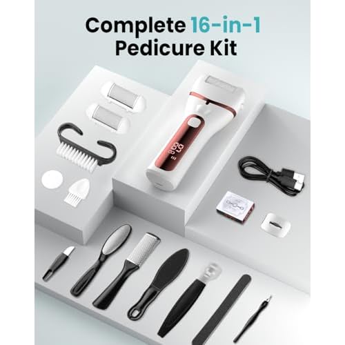 PUBOO Foot Callus Remover Electric 10000 RPM 3-Speed IPX7 Rechargeable Pedicure Kit for Hard Skin Women & Men. Portable Multi-Roller File Grinder Sander Scrubber with LED Display for Wet & Dry Feet