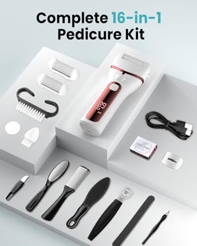 PUBOO Electric Foot Callus Remover 3-Speed Rechargeable Pedi Kit - Red