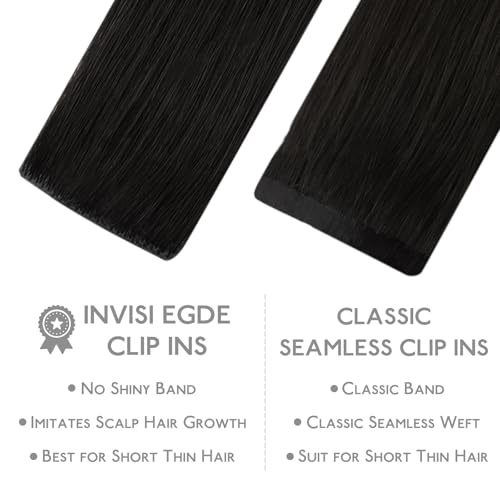 14 Inch 130g Seamless Clip-In Hair Extensions Natural Black - Invisible Edge