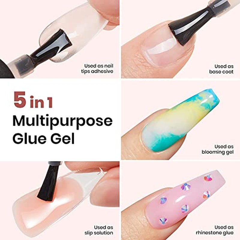 Beetles Gel Polish 5 in 1 Nail Glue and Base Gel Kit for Acrylic Nails and Gel Polish Nail Set 20 Colors Dreamy Town Collection Pastel Girly Sparkle Glitter 2023 Spring Summer Macaroon