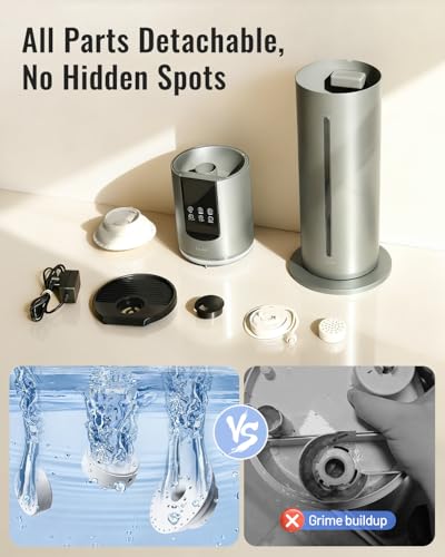 Large 8L Humidifier for Bedroom & Large Rooms, Grey - Leak-Proof Top Fill, 40H Run, Essential Oil Tray