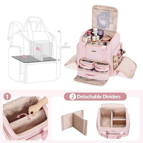 Large Makeup Backpack with 3 Clear Makeup Bags, Double Layers Professional Makeup Travel Case with Brushes Storage Section for Makeup Artists