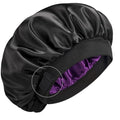 YFONG Silk Lined Sleep Bonnet for Women & Men, Double Layer Adjustable Black & Purple